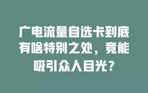 广电流量自选卡到底有啥特别之处，竟能吸引众人目光？