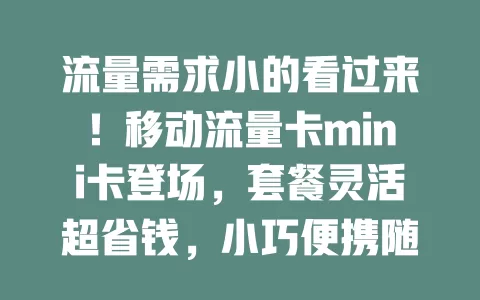 流量需求小的看过来！移动流量卡mini卡登场，套餐灵活超省钱，小巧便携随时用