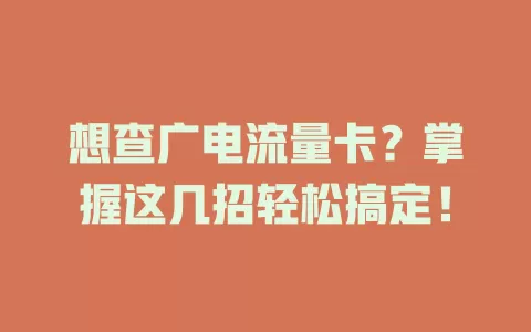 想查广电流量卡？掌握这几招轻松搞定！