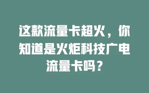 这款流量卡超火，你知道是火炬科技广电流量卡吗？