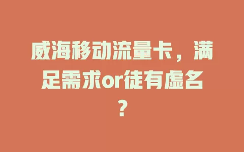 威海移动流量卡，满足需求or徒有虚名？