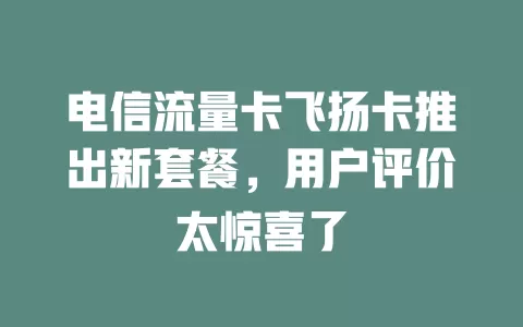电信流量卡飞扬卡推出新套餐,用户评价太惊喜了