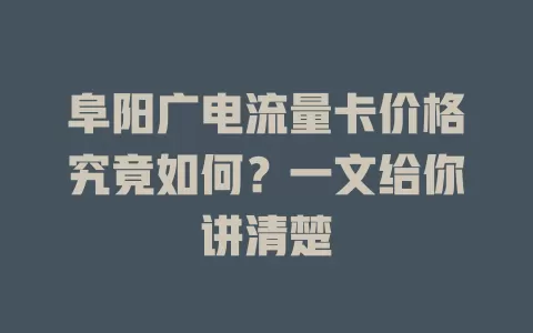 阜阳广电流量卡价格究竟如何？一文给你讲清楚