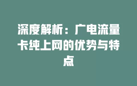 深度解析：广电流量卡纯上网的优势与特点
