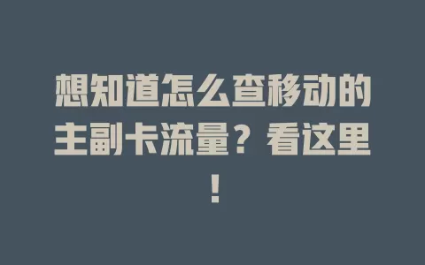 想知道怎么查移动的主副卡流量？看这里！