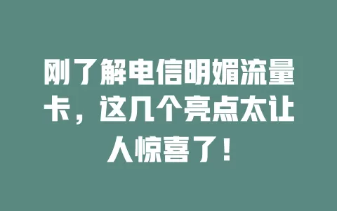刚了解电信明媚流量卡，这几个亮点太让人惊喜了！