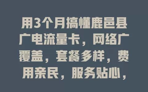 用3个月搞懂鹿邑县广电流量卡,网络广覆盖,套餐多样,费用亲民,服务贴心,体验超棒!