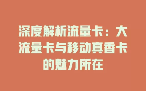 深度解析流量卡：大流量卡与移动真香卡的魅力所在