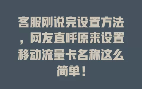 客服刚说完设置方法，网友直呼原来设置移动流量卡名称这么简单！
