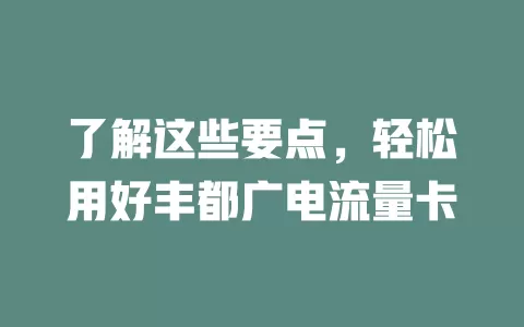 了解这些要点，轻松用好丰都广电流量卡