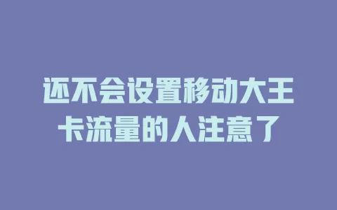还不会设置移动大王卡流量的人注意了