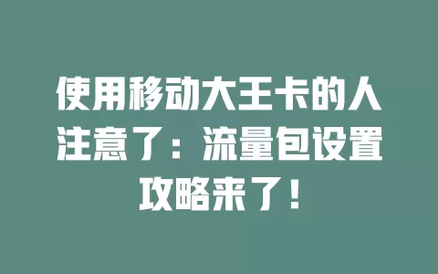 使用移动大王卡的人注意了：流量包设置攻略来了！