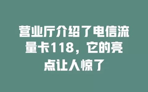 营业厅介绍了电信流量卡118，它的亮点让人惊了