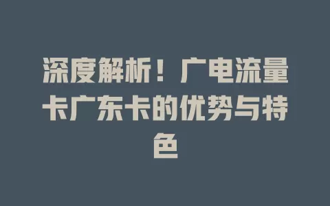 深度解析！广电流量卡广东卡的优势与特色