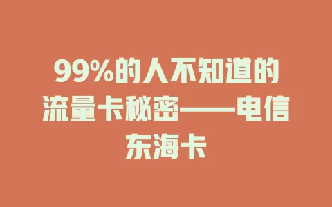 99%的人不知道的流量卡秘密——电信东海卡