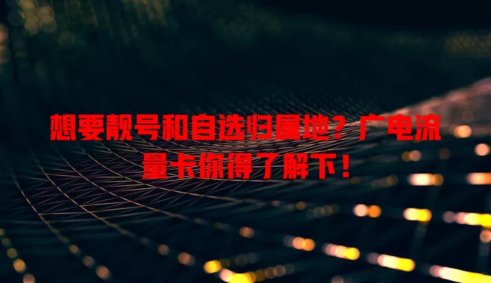 想要靓号和自选归属地？广电流量卡你得了解下！
