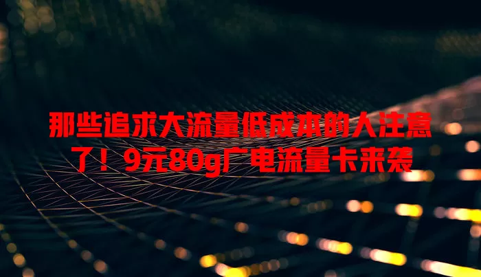 那些追求大流量低成本的人注意了！9元80g广电流量卡来袭