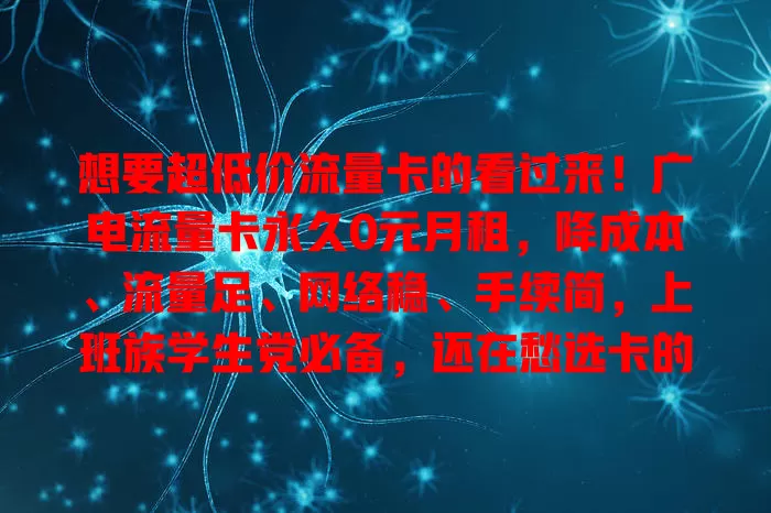 想要超低价流量卡的看过来！广电流量卡永久0元月租，降成本、流量足、网络稳、手续简，上班族学生党必备，还在愁选卡的快来！