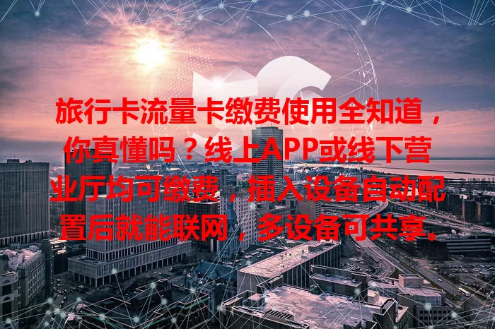 旅行卡流量卡缴费使用全知道，你真懂吗？线上APP或线下营业厅均可缴费，插入设备自动配置后就能联网，多设备可共享。但不同运营商卡有差异，用前需细读说明条款。