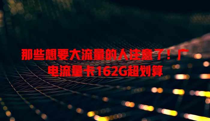 那些想要大流量的人注意了！广电流量卡162G超划算