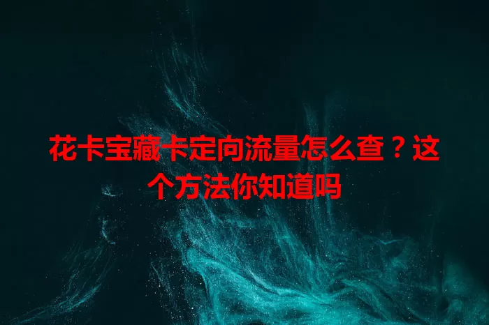花卡宝藏卡定向流量怎么查？这个方法你知道吗