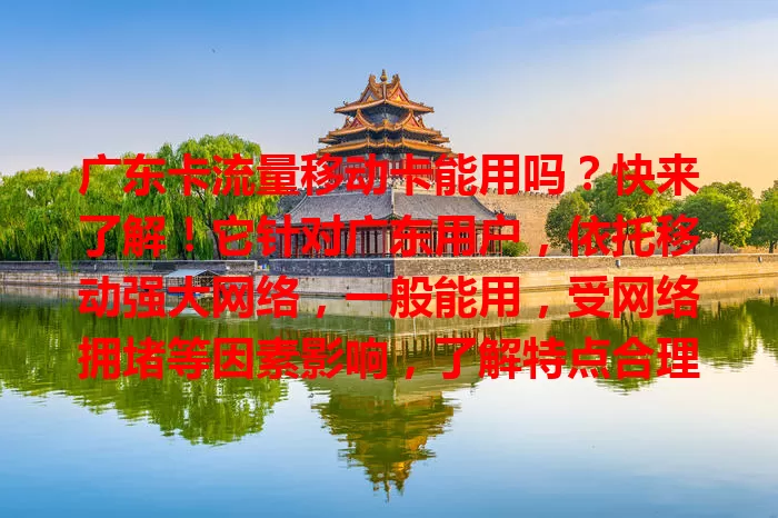 广东卡流量移动卡能用吗？快来了解！它针对广东用户，依托移动强大网络，一般能用，受网络拥堵等因素影响，了解特点合理用，就能畅享便利。