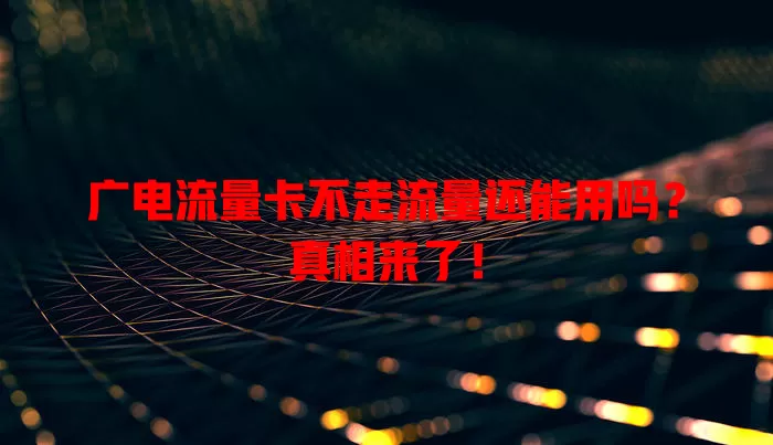 广电流量卡不走流量还能用吗？真相来了！