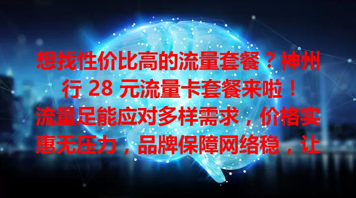 想找性价比高的流量套餐？神州行 28 元流量卡套餐来啦！流量足能应对多样需求，价格实惠无压力，品牌保障网络稳，让数字生活更便捷畅快