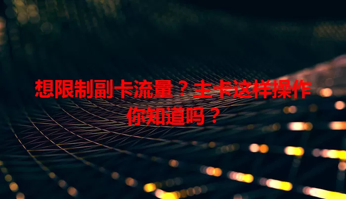 想限制副卡流量？主卡这样操作你知道吗？