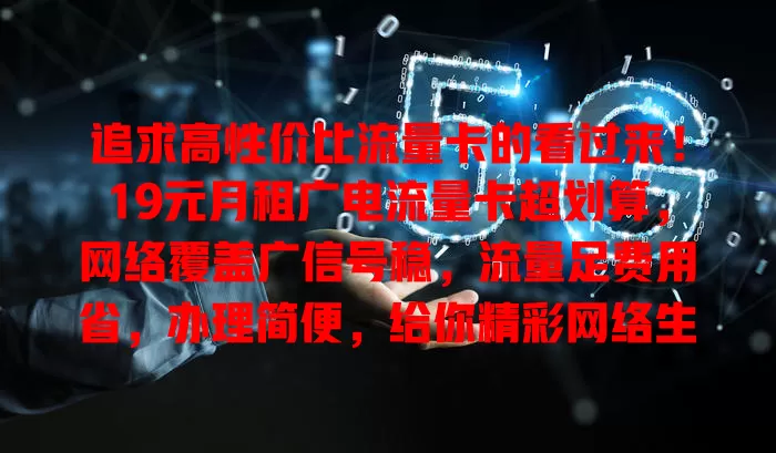 追求高性价比流量卡的看过来！19元月租广电流量卡超划算，网络覆盖广信号稳，流量足费用省，办理简便，给你精彩网络生活