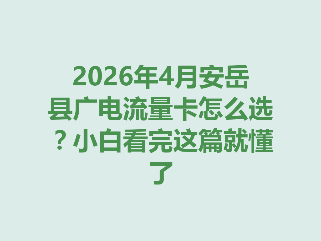 2026年4月安岳县广电流量卡怎么选？小白看完这篇就懂了