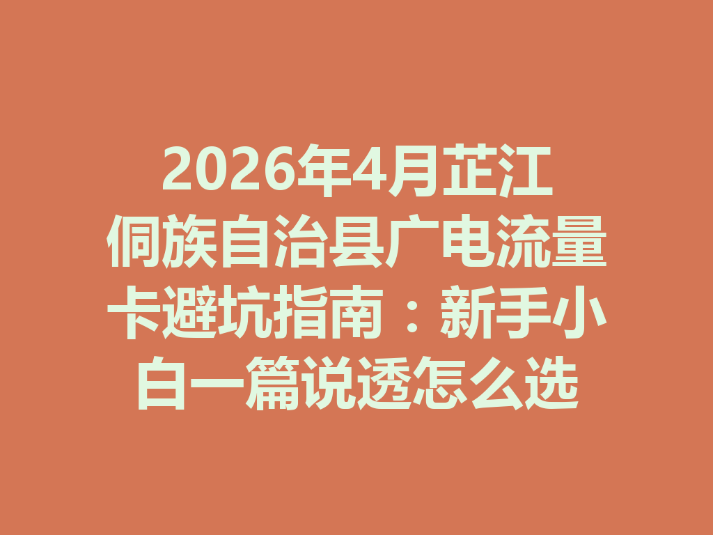 2026年4月芷江侗族自治县广电流量卡避坑指南：新手小白一篇说透怎么选