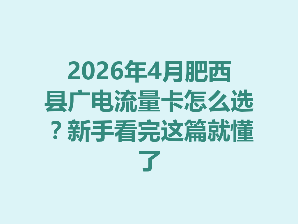 2026年4月肥西县广电流量卡怎么选？新手看完这篇就懂了