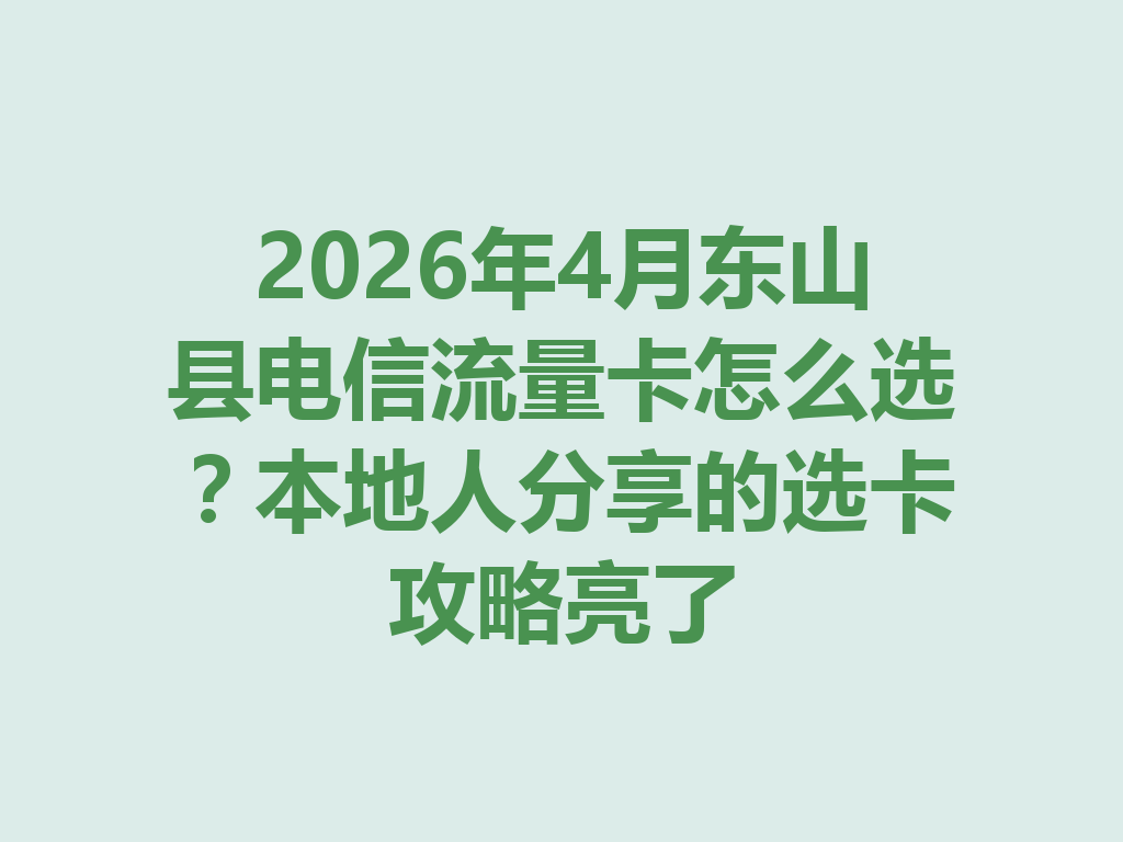 2026年4月东山县电信流量卡怎么选？本地人分享的选卡攻略亮了