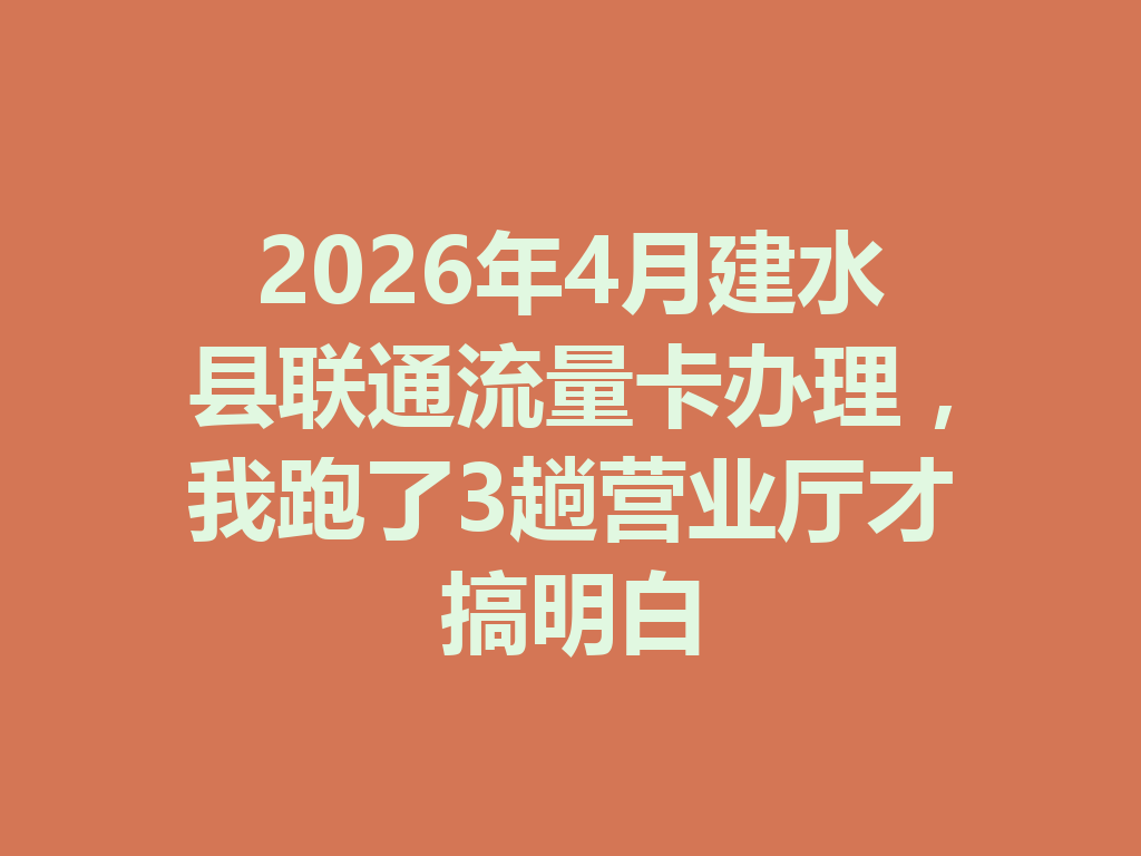 2026年4月建水县联通流量卡办理，我跑了3趟营业厅才搞明白