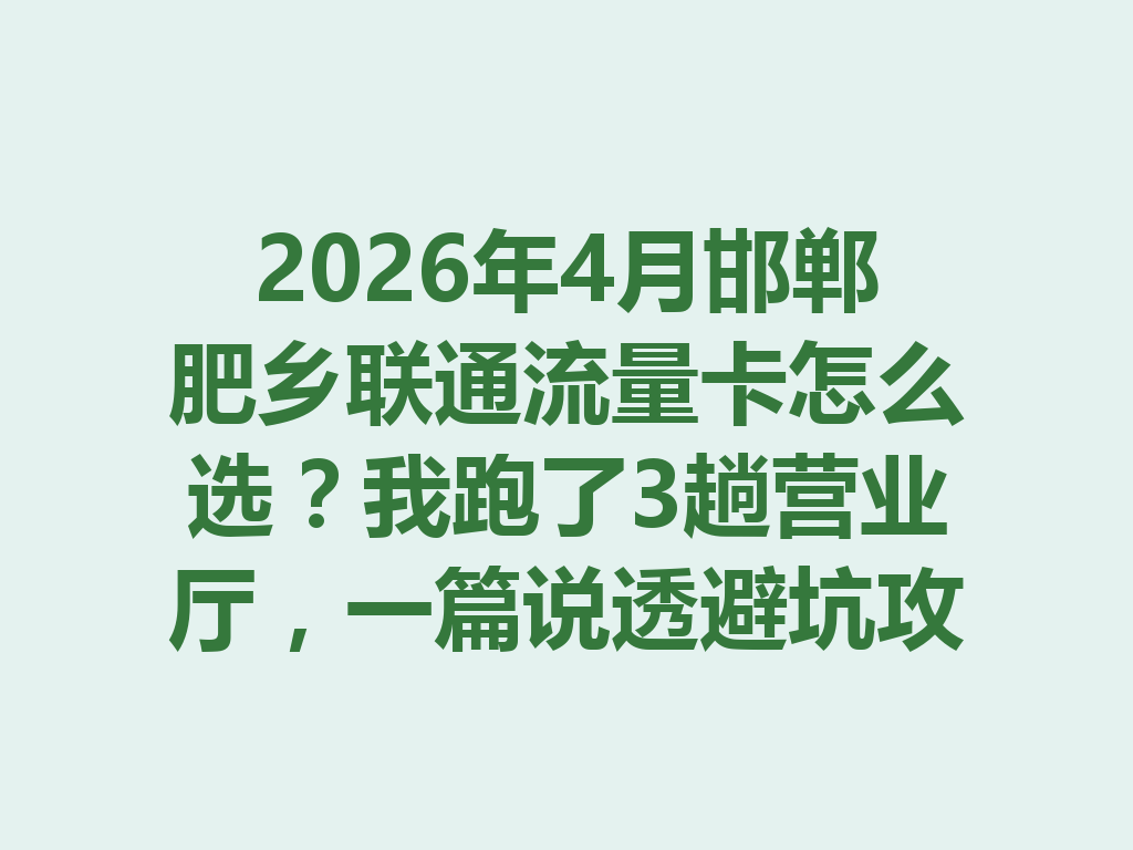 2026年4月邯郸肥乡联通流量卡怎么选？我跑了3趟营业厅，一篇说透避坑攻略