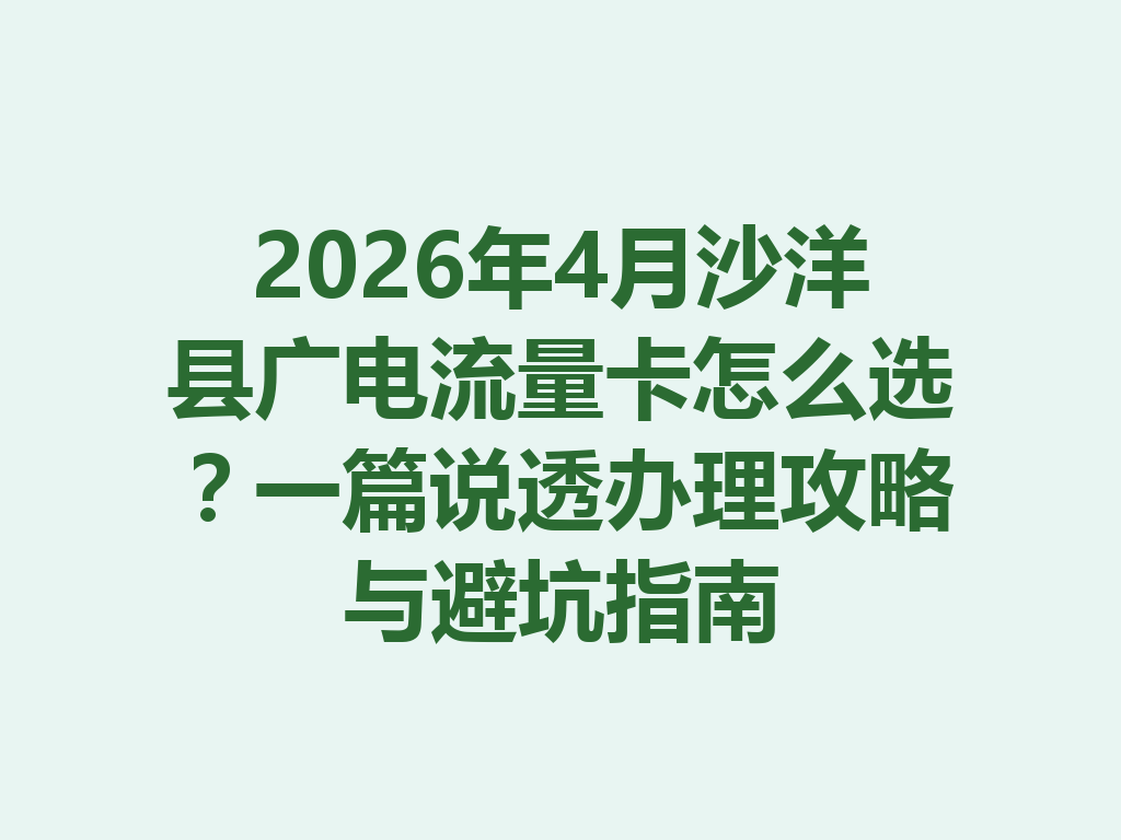 2026年4月沙洋县广电流量卡怎么选？一篇说透办理攻略与避坑指南
