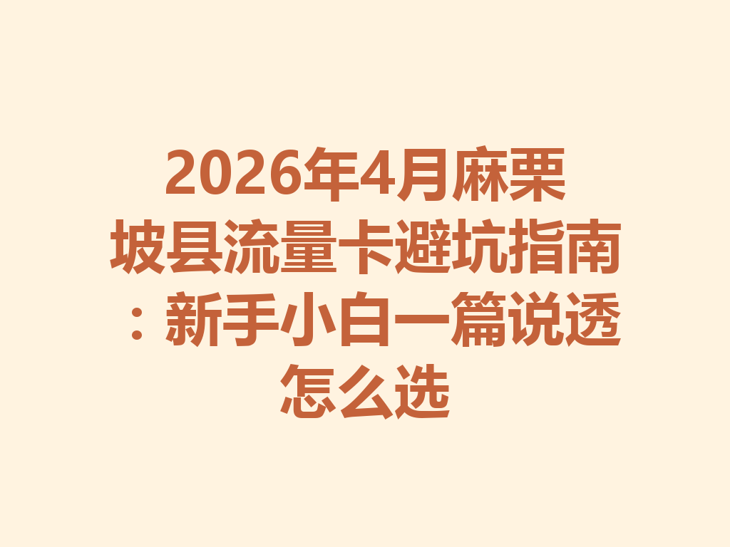2026年4月麻栗坡县流量卡避坑指南：新手小白一篇说透怎么选