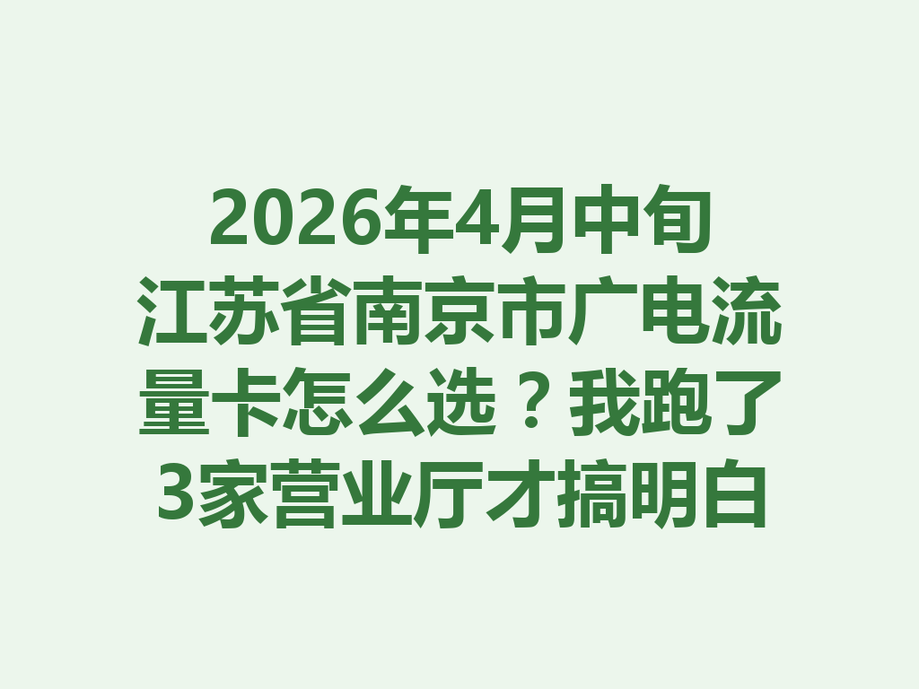 2026年4月中旬江苏省南京市广电流量卡怎么选？我跑了3家营业厅才搞明白