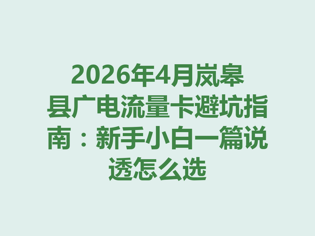 2026年4月岚皋县广电流量卡避坑指南：新手小白一篇说透怎么选