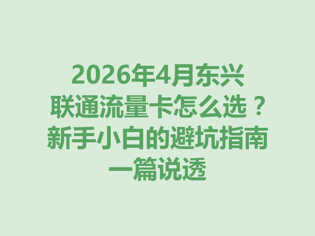 2026年4月东兴联通流量卡怎么选？新手小白的避坑指南一篇说透