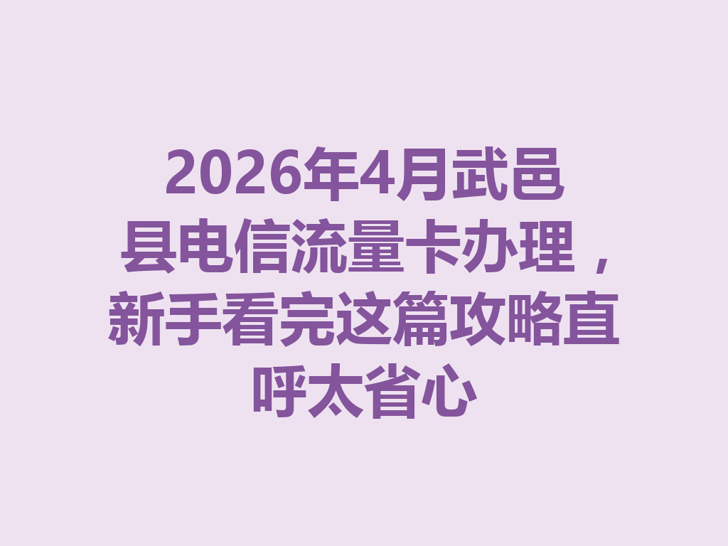 2026年4月武邑县电信流量卡办理，新手看完这篇攻略直呼太省心