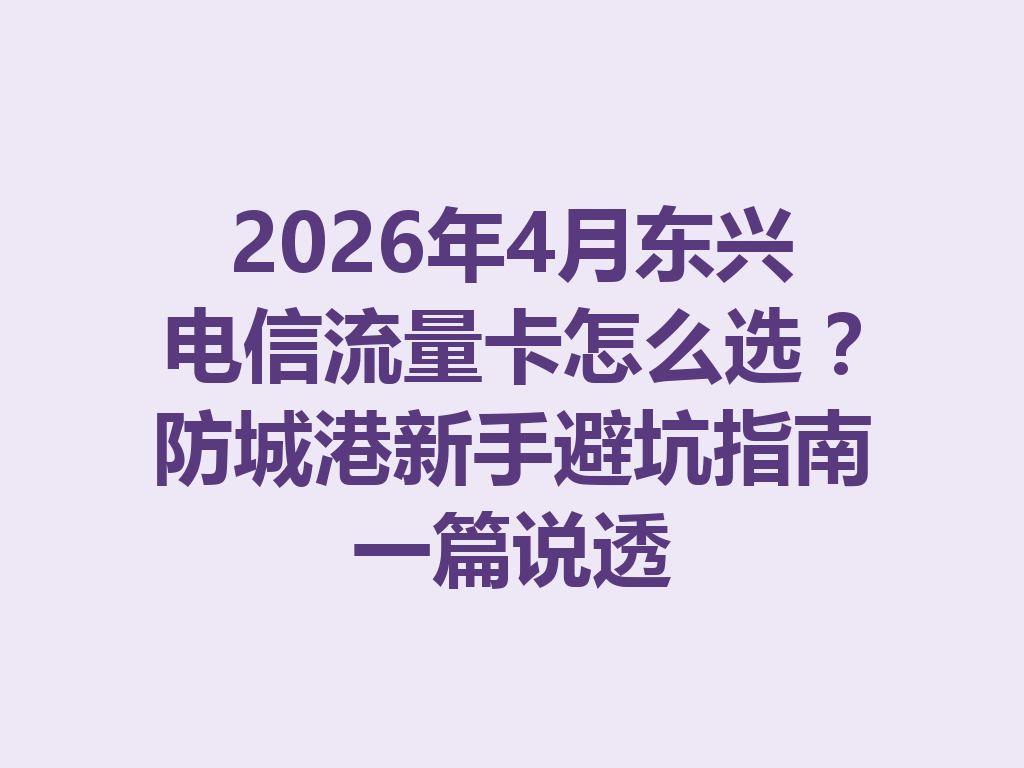 2026年4月东兴电信流量卡怎么选？防城港新手避坑指南一篇说透