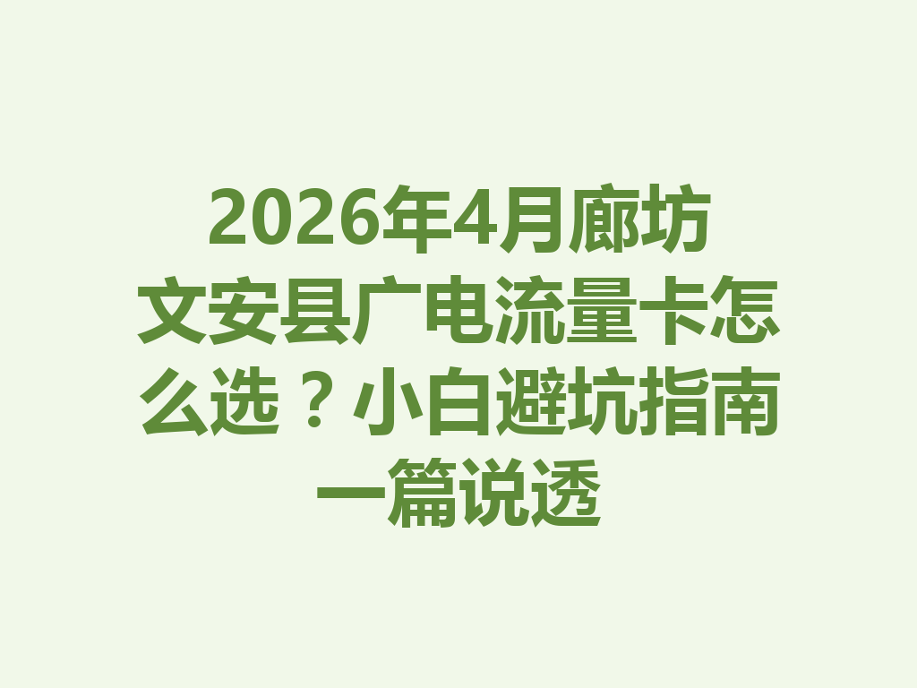 2026年4月廊坊文安县广电流量卡怎么选?小白避坑指南一篇说透