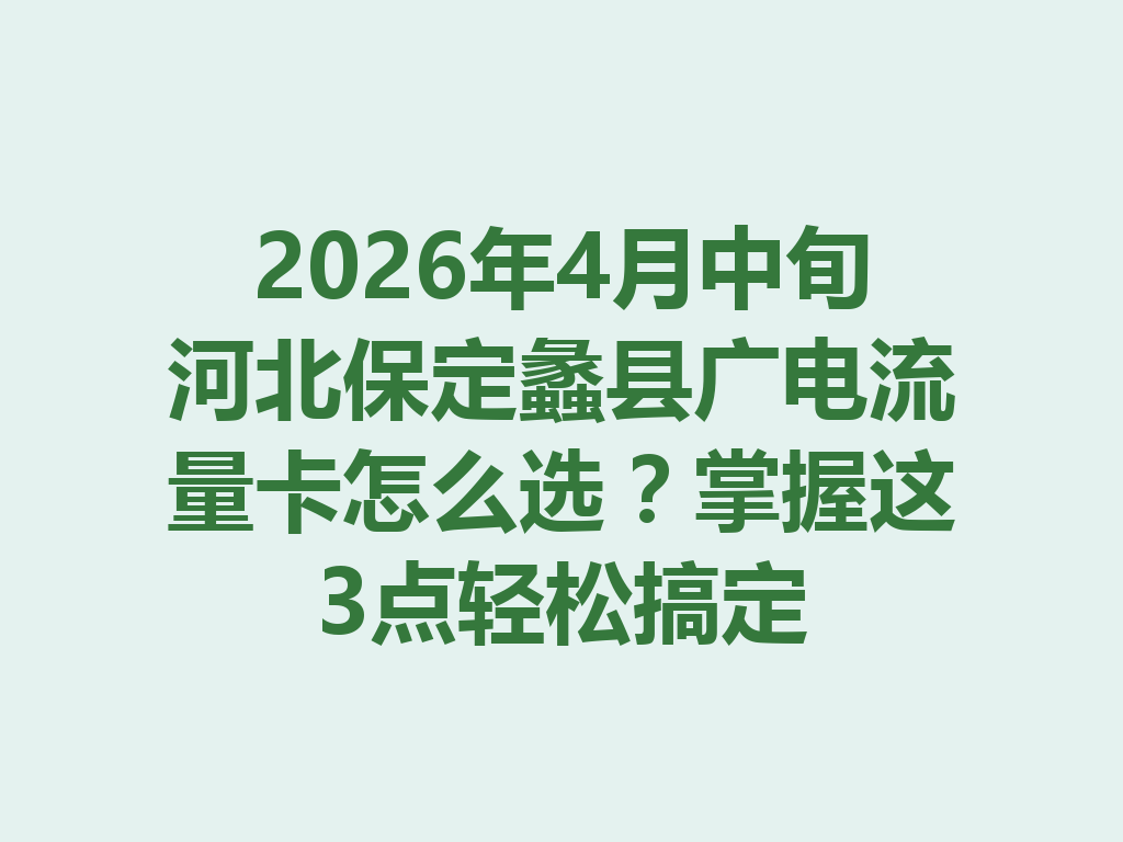 2026年4月中旬河北保定蠡县广电流量卡怎么选？掌握这3点轻松搞定