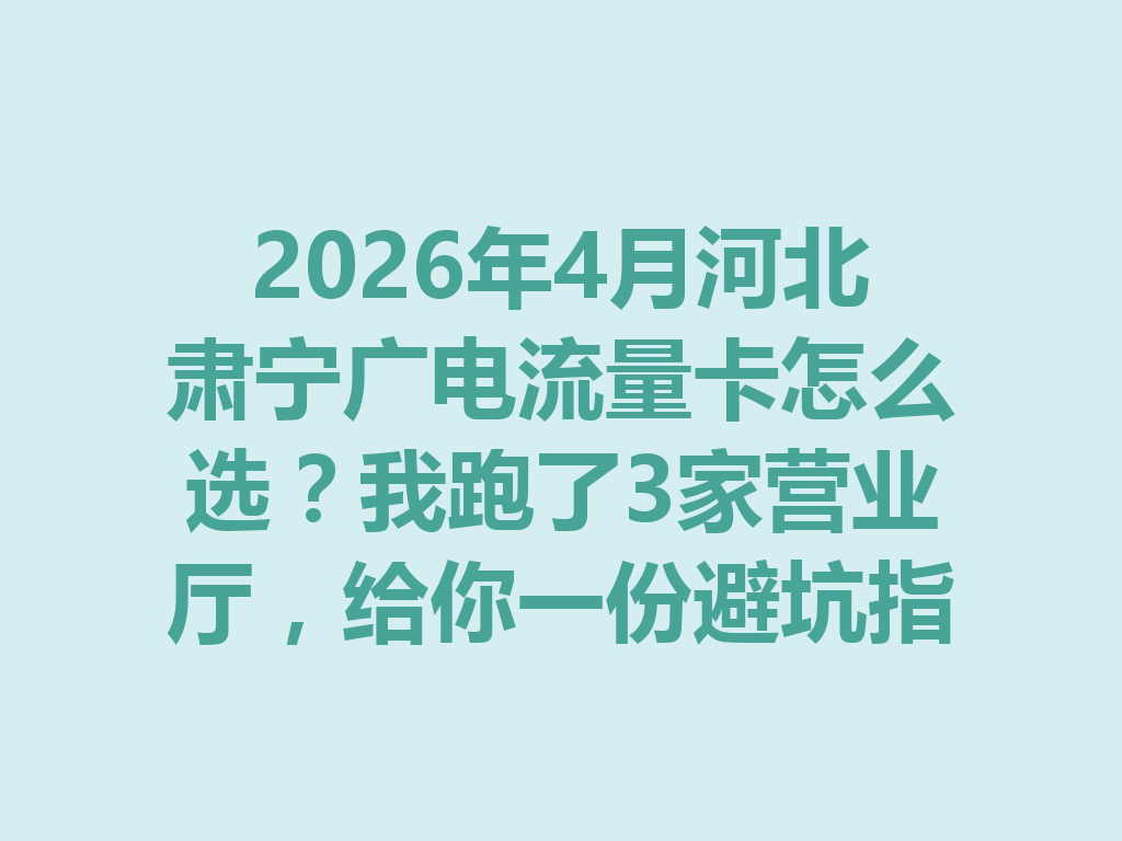 2026年4月河北肃宁广电流量卡怎么选？我跑了3家营业厅，给你一份避坑指南