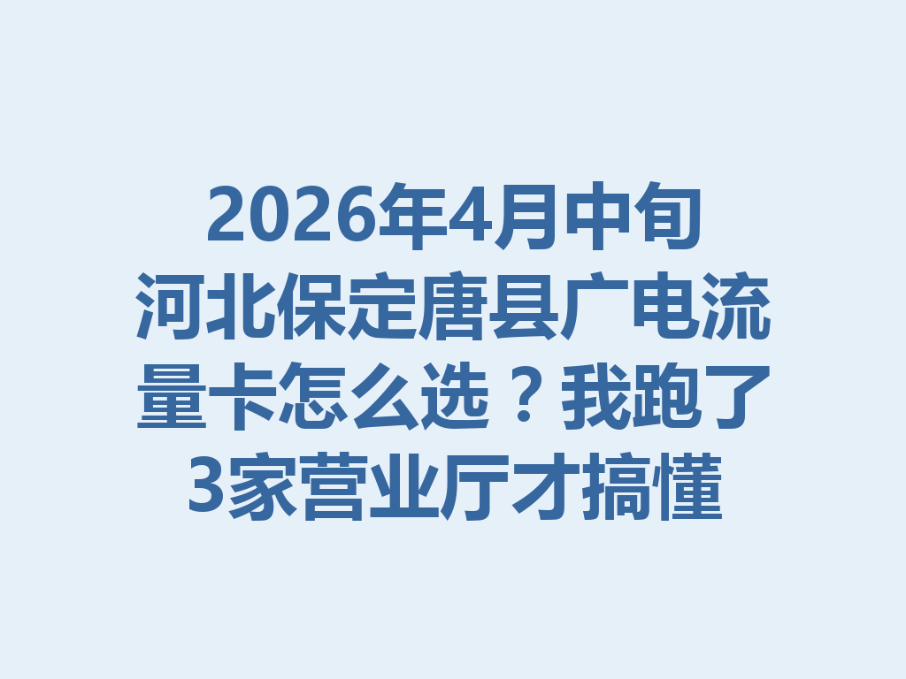 2026年4月中旬河北保定唐县广电流量卡怎么选？我跑了3家营业厅才搞懂