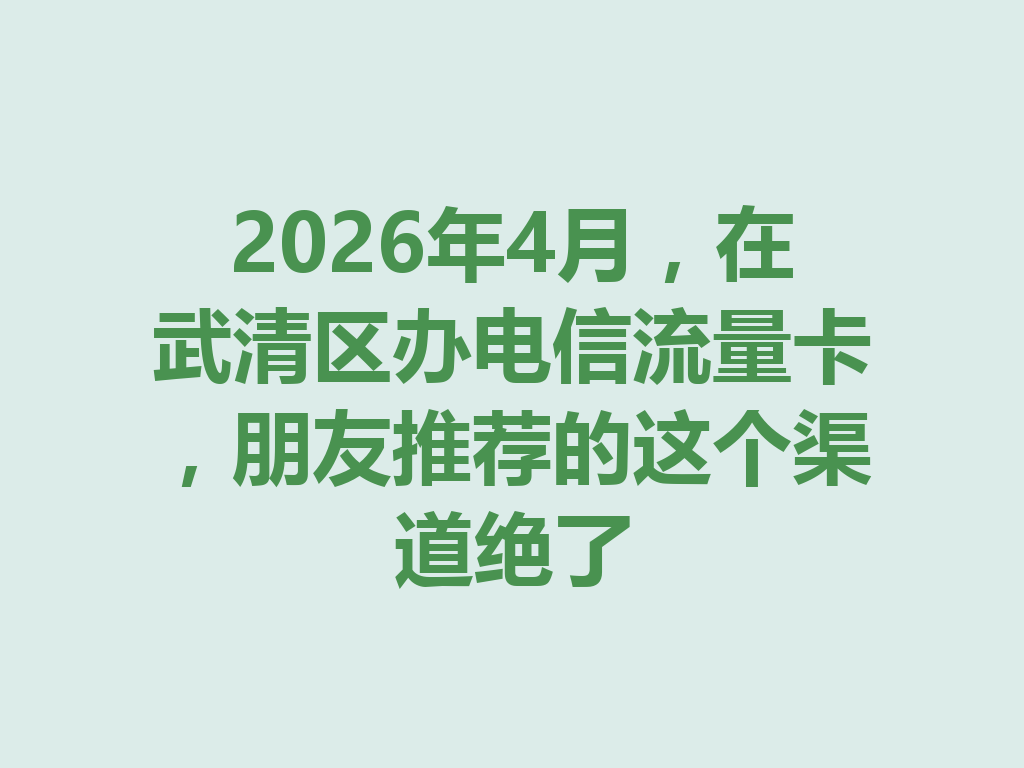 2026年4月，在武清区办电信流量卡，朋友推荐的这个渠道绝了
