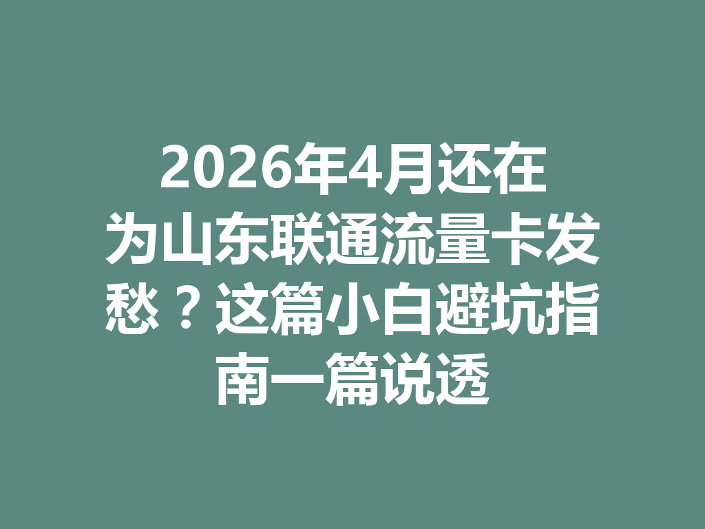 2026年4月还在为山东联通流量卡发愁？这篇小白避坑指南一篇说透