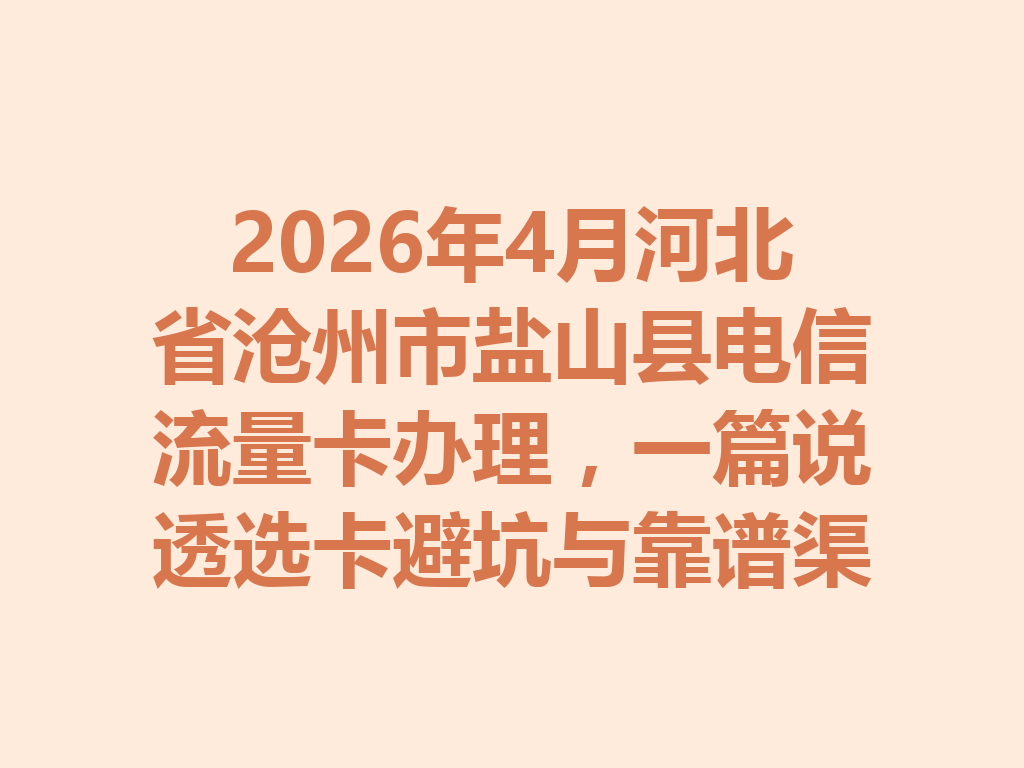 2026年4月河北省沧州市盐山县电信流量卡办理，一篇说透选卡避坑与靠谱渠道